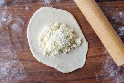 Khachapuri dough with a filling in the center