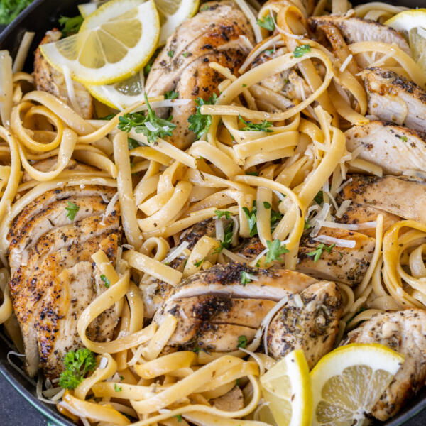 Lemon Chicken Pasta with lemon and herbs.