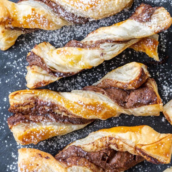 Puff Pastry Nutella Twists on a tray.