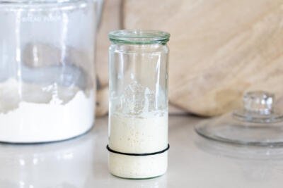 Active sour dough starter in a jar.