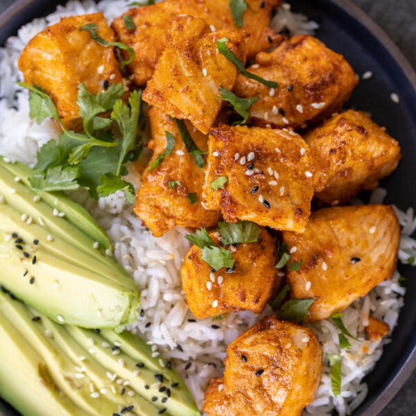 Air Fryer Salmon Bites with sides.