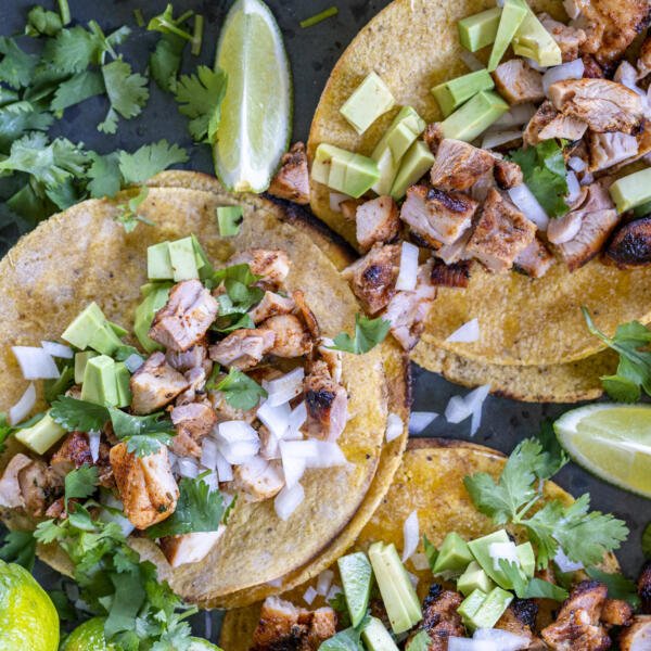 Grilled Chicken Street Tacos on a serving tray.