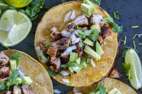 Grilled Chicken Street Tacos on a tray.
