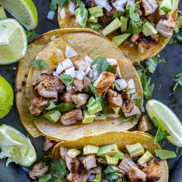 Grilled Chicken Street Tacos with cilantro and lime.