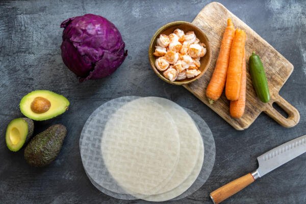 Ingredients for shrimp spring rolls.