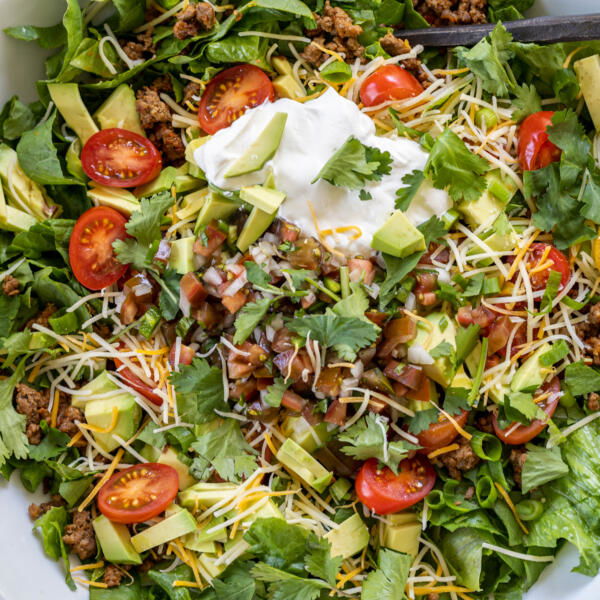 Beef Taco salad in a bowl.