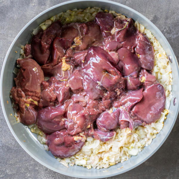 Liver added to cooked veggies.