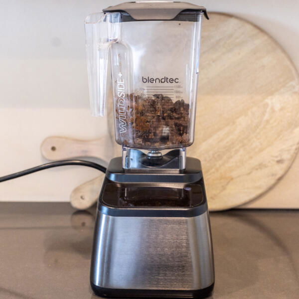 Cooked liver in a blander.