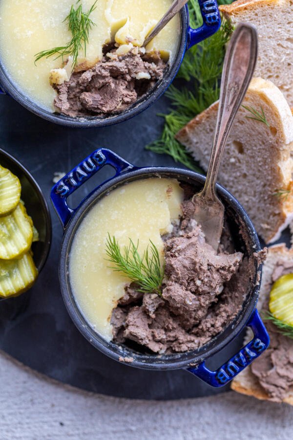 Liver pate with knife inside. 