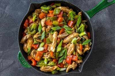 Hunan Chicken cooked in a pan.
