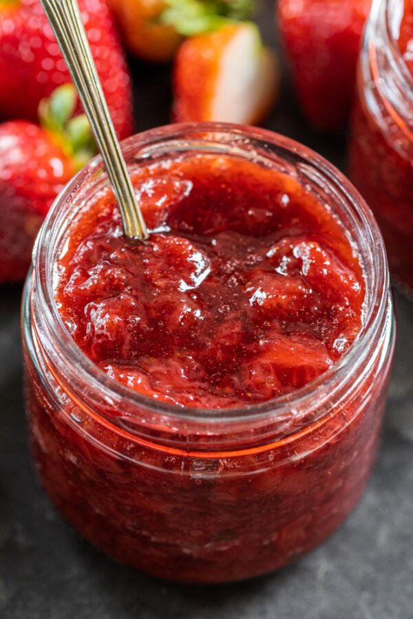 Strawberry Jam in a jar. 