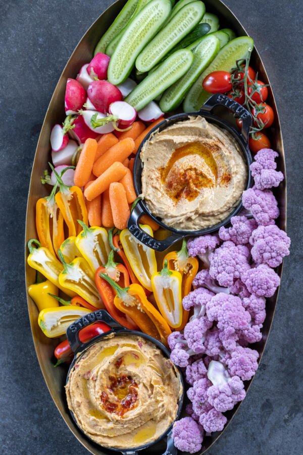 Crudite Platter with dipping sauce next to it. 