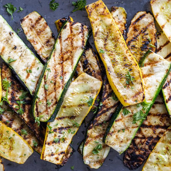 Serving tray with Zucchini and Squash.