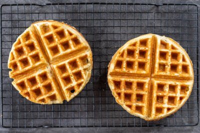 Oatmeal Cottage Cheese Waffles on a cooling rack.