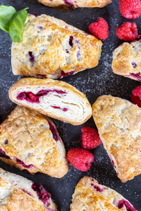 Baked Raspberry Scones with berries. 