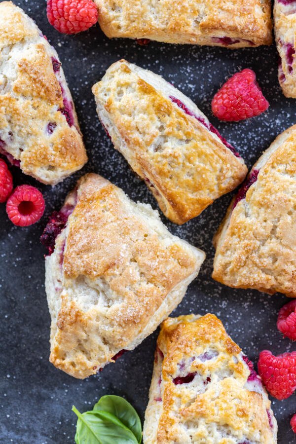 Baked Raspberry Scones with berries.