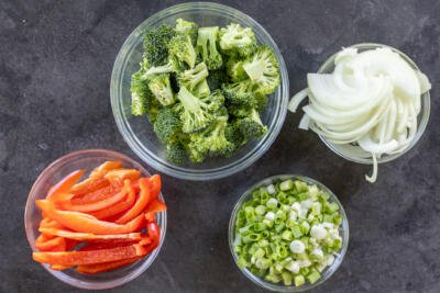 Presliced veggies in separate bowl.
