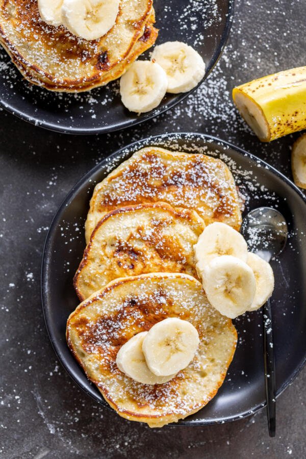 Banana pancakes on a serving plate. 