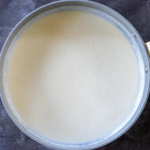 Creamy mixture in a pan.