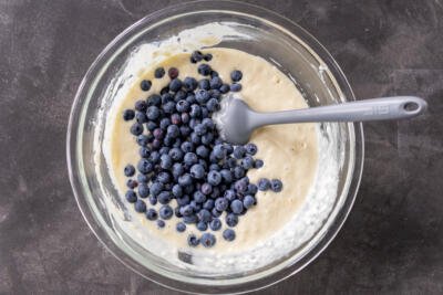 Blueberries added to pancake batter.