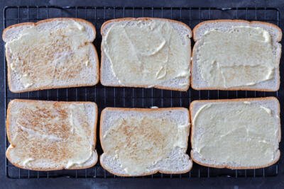 Mayo on toasted bread.