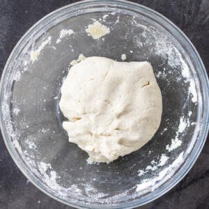 Dough ingredients combined in a bowl.
