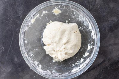 Dough ingredients combined in a bowl.