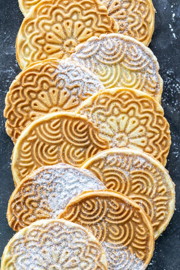 Pizzelle on a tray. 