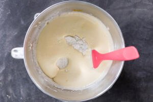 Pizzelle batter in a mixing bowl.
