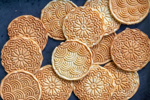 Pizzelle on top of each other.