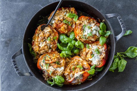 A pan with Italian Stuffed Peppers>