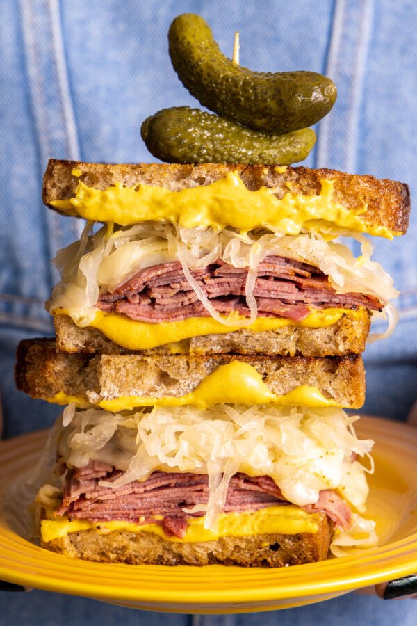 Pastrami Sandwich on a plate. 
