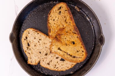 Bread toast on a pan.