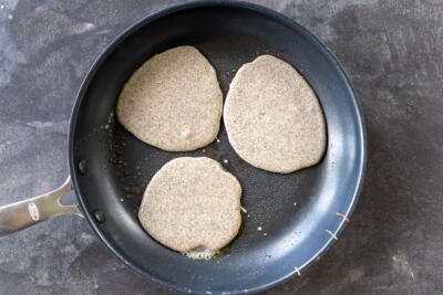 Buckwheat Pancakes in a pan.