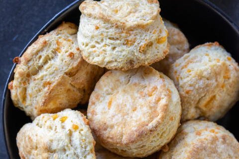 Cheddar Cheese Biscuits in a bowl.