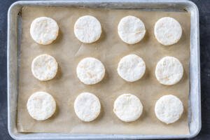 Cut out cheddar cheese biscuits.