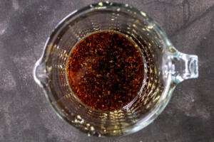 Stir fry sauce ingredients in a jar.