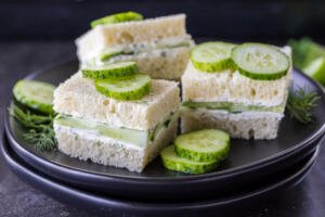 Cucumber Sandwiches on a plate.