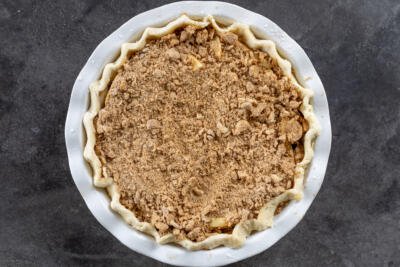 Dutch apple pie with crumble on top.