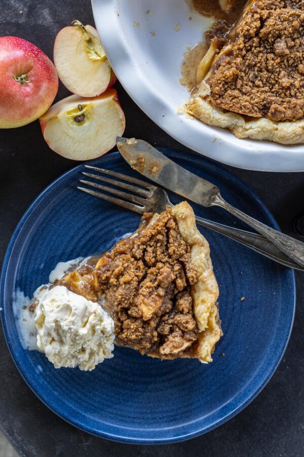 A slice of Dutch Apple Pie plate.