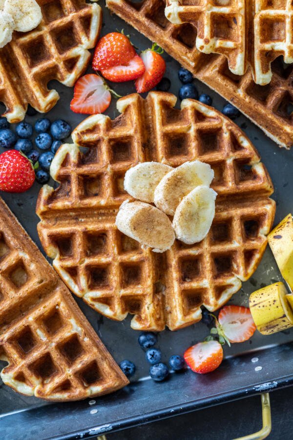 Banana Waffles on a serving tray. 