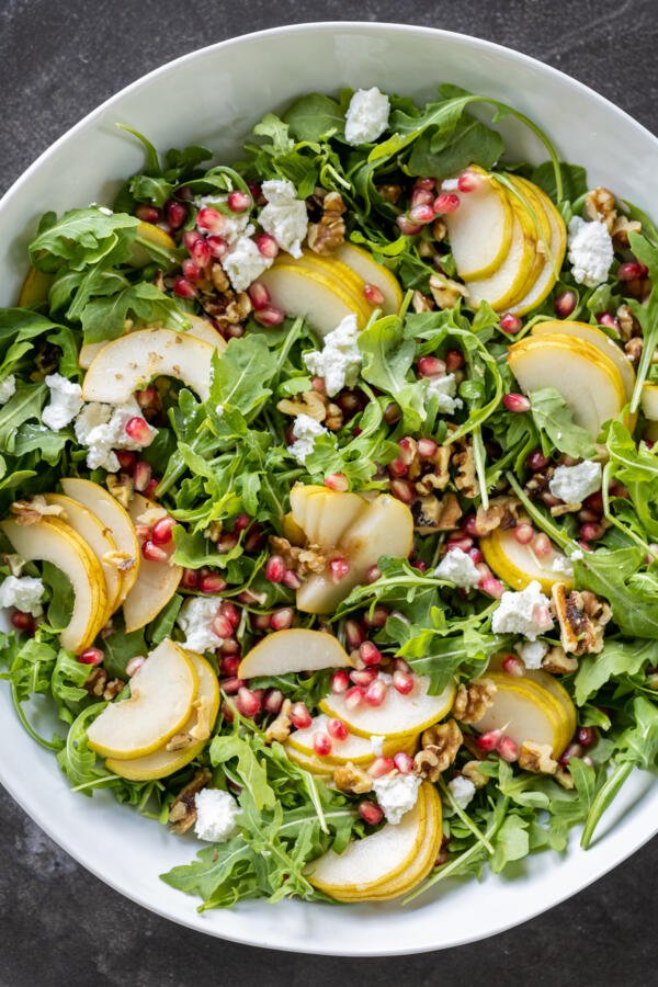 Pear and Walnut Salad in a bowl.