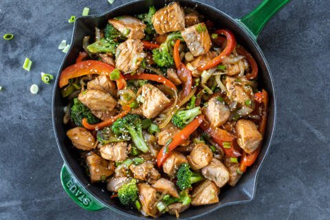 Salmon Stir Fry with greens and sesame.