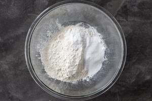 Dry ingredients in a large bowl.