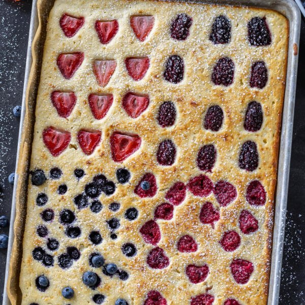 Baked Sheet Pan Pancakes in a baking sheet.