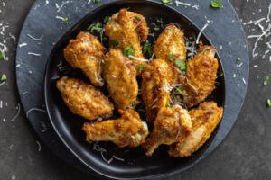 Air Fryer Garlic Parmesan Wings on a plate.