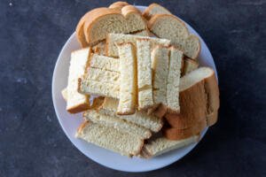 Bread sliced into sticks.