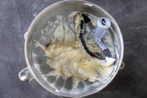 Whipped butter in a mixing bowl.