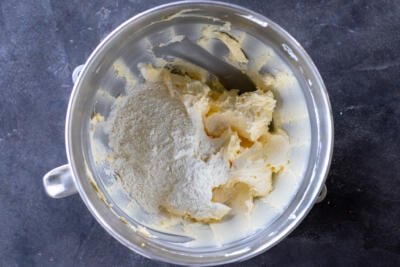 Dry ingredients added to the butter.