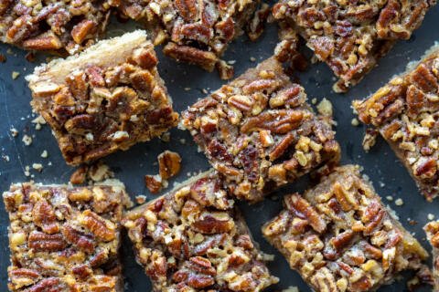 Pecan Pie Bars on a tray.